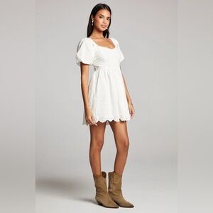Saltwater Luxe Marlo White Eyelet Puff Sleeve Mini Dress